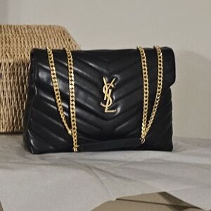 YSL Saint Laurent Medium Loulou Matelassé Leather Shoulder Bag Black/Gold